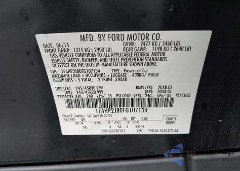 2015 Ford Taurus Limited z USA, uszkodzony, nr VIN 1FAHP2J80FG107134